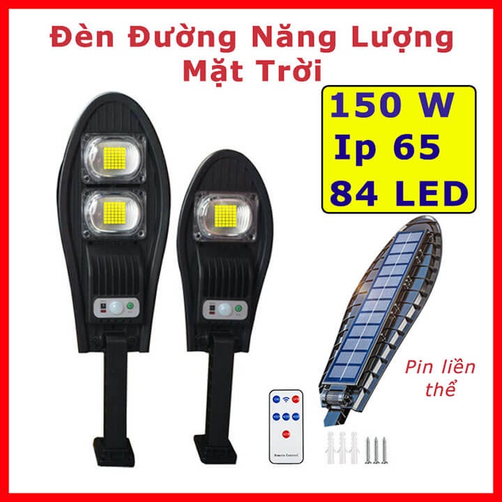 Đèn đường năng lượng mặt trời 150W cảm biến chuyển động, đèn sân vườn năng lượng mặt trời cảm biến ánh sáng