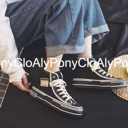 [Video+Ảnh thật] xVESSEL Giày thể thao nữ cổ cao style rách cao 3,5-4cm mẫu mới 2021
