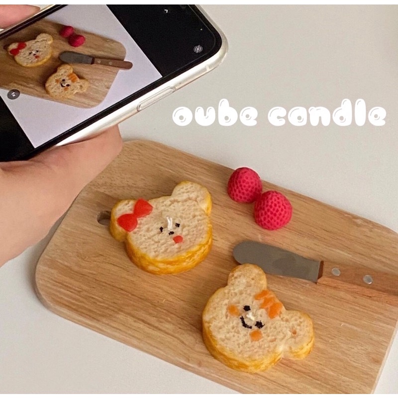 Nến Thơm Tinh Dầu Hình Bánh Sandwich Mặt Gấu Đáng Yêu - Quà tặng dễ thương decor Hàn Quốc 6.6x5.5x2cm | Oube Candle NT23