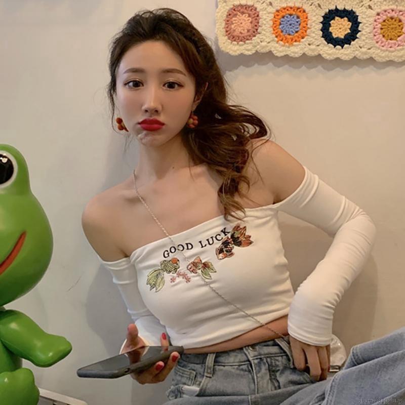 Áo thun trễ vai tay dài thiết kế quyến rũ cho nữ