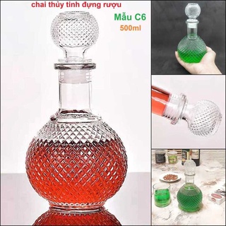 Chai Đựng Rượu 500ML bầu tròn giác kim cương nổi – Vỏ Chai Rượu Đẹp - Bình Đựng Ruou ( C6 )