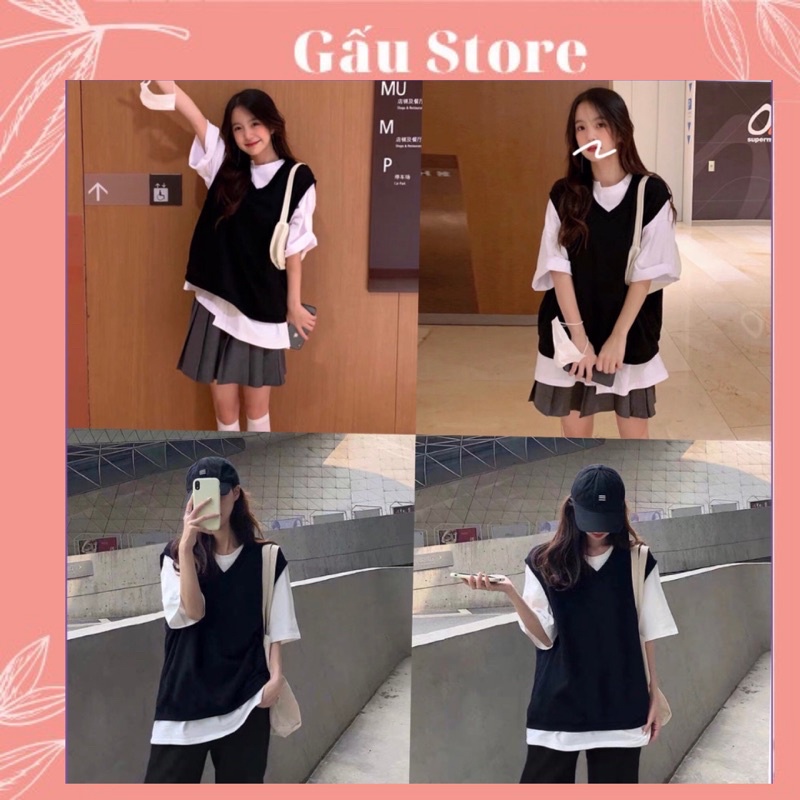 ☘️Áo Gile style Hàn quốc basic dưới 60kg chất nỉ Gấu store - Áo gile trơn đen