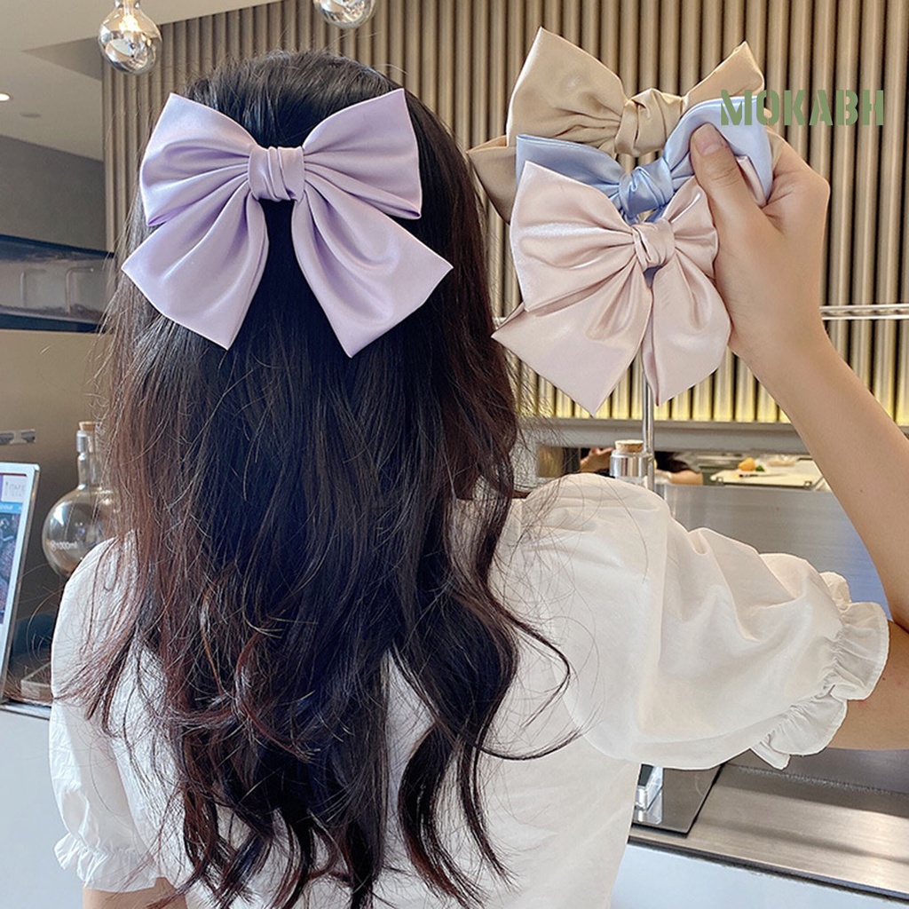 Kẹp Tóc Nơ Satin Trơn Màu Xinh Xắn Dành Cho Nữ