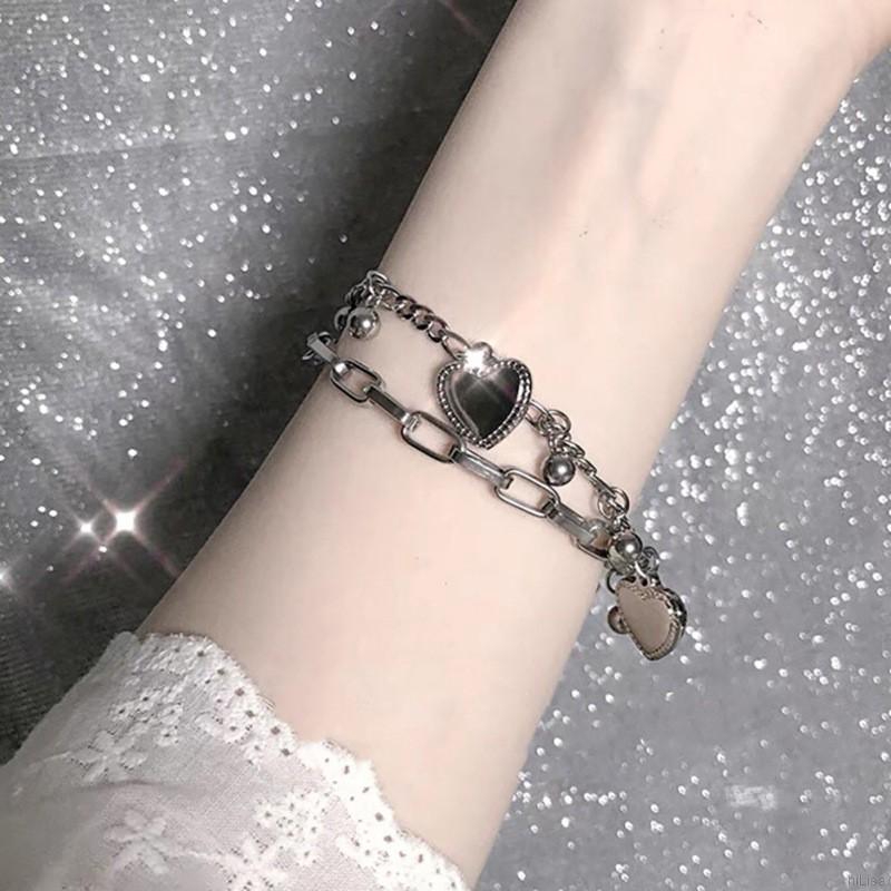 Vòng đeo tay hai lớp mặt hình trái tim phong cách Hàn Quốc thiết kế đơn giản thời trang | BigBuy360 - bigbuy360.vn