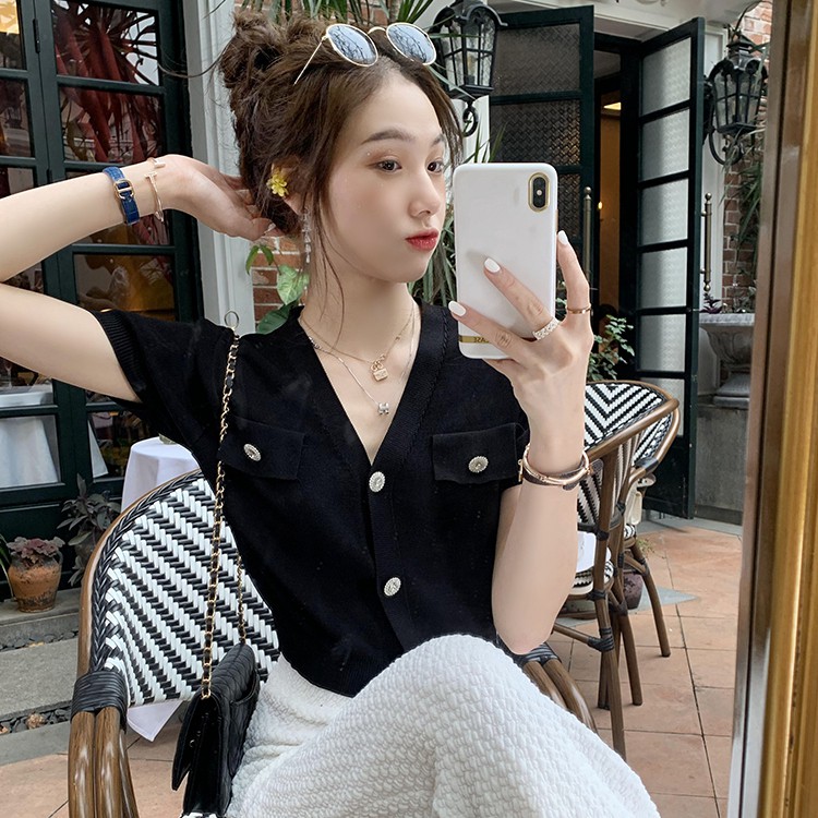 Xiaozhainv Áo cardigan tay ngắn thời trang hè Hàn Quốc trẻ trung cho nữ 3 màu tùy chọn | BigBuy360 - bigbuy360.vn