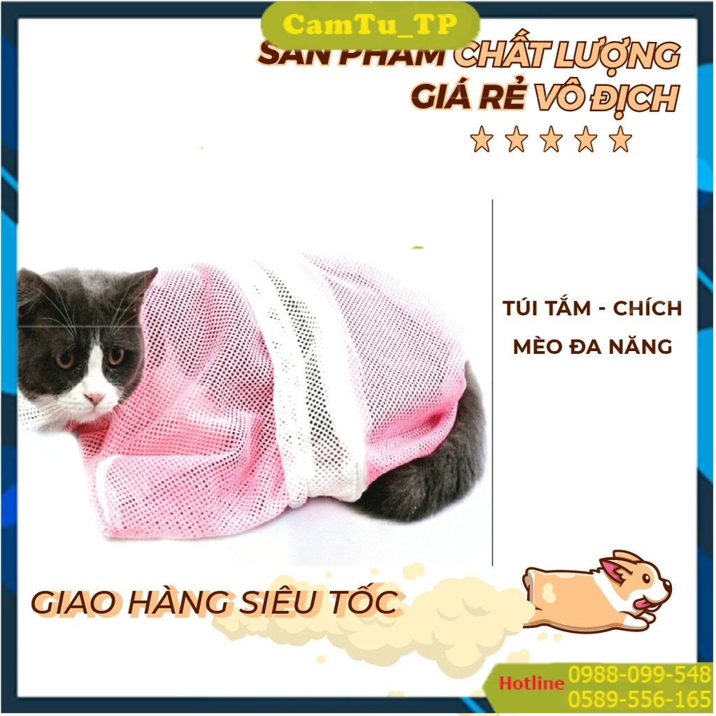 Túi lưới đa năng hỗ trợ tắm mèo tránh bị mèo cào Dùng khi bạn cần tắm cho mèo cưng mà không phải lo mèo nghịch phá