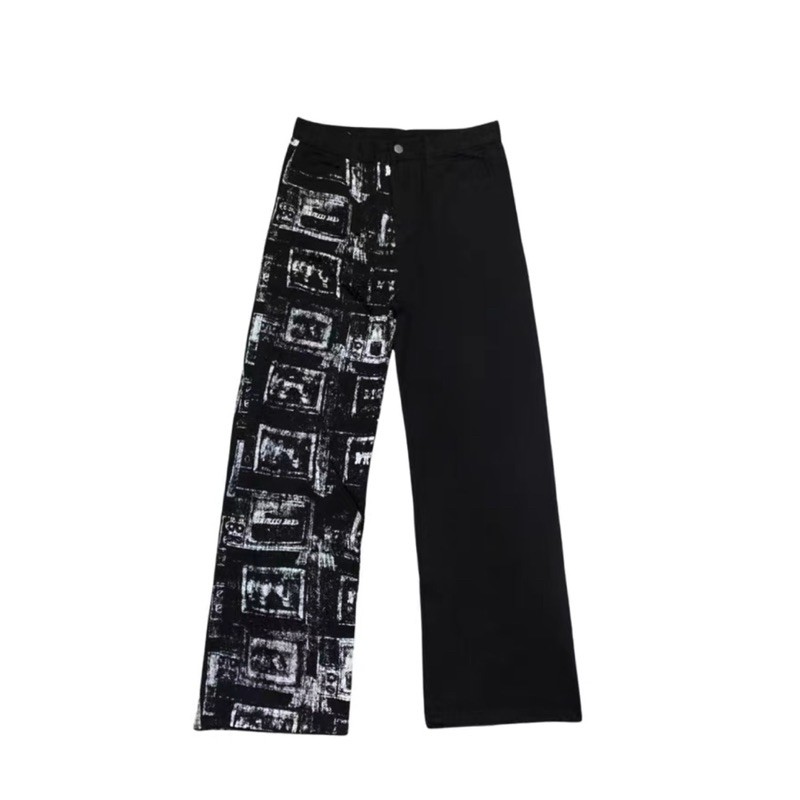 Quần culottes jean nửa đen nửa hoạ tiết