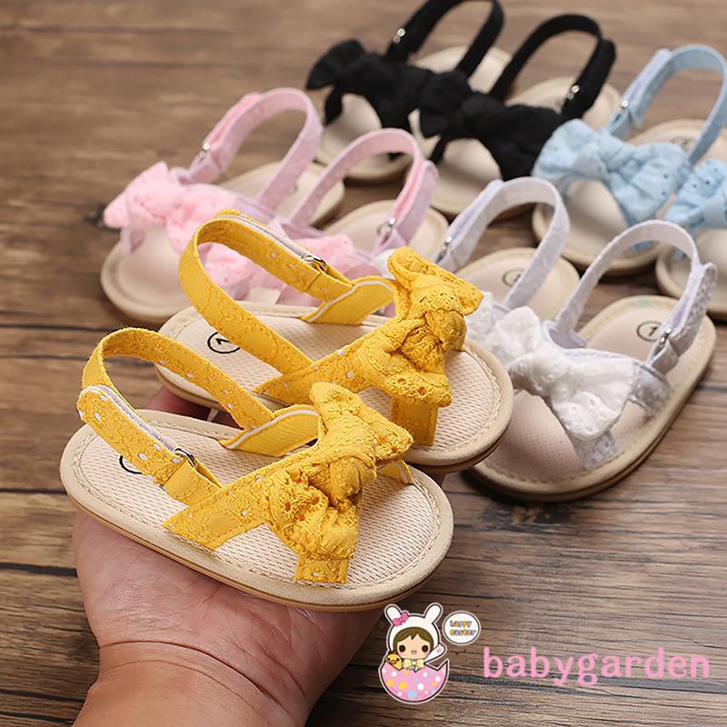 Xăng đan Cotton Hở Ngón Đính Nơ Chống Trượt Thời Trang Mùa Hè Dành Cho Bé Gái 0-18 Tháng Tuổi