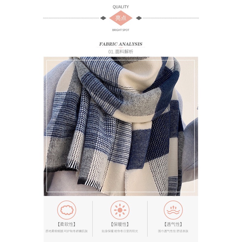 Khăn quàng cổ Han Quốc họa tiết caro mềm -SAM- Khăn choàng len nữ cao cấp
