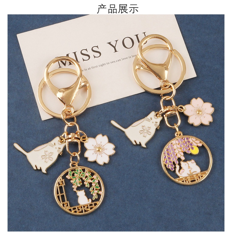 Móc Khóa Mặt Hình Mèo Và Hoa Bằng Hợp Kim Dễ Thương