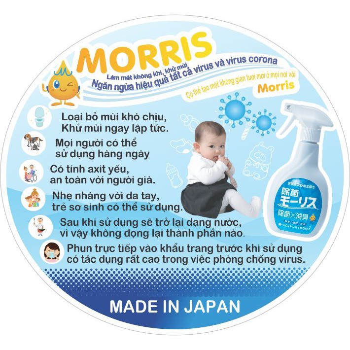 Xịt Kháng Khuẩn Morris Khử Trùng, Diệt Khuẩn Không Khí và Toàn Thân 400ml Dùng Được Cho Cả Người Lớn, Trẻ Em