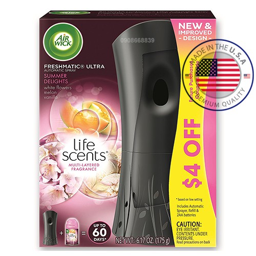 Máy xịt thơm phòng tự động Mỹ Airwick Freshmatic Ultra Automatic AVN0088 250ml (Hương hoa lan trắng và dưa lưới)