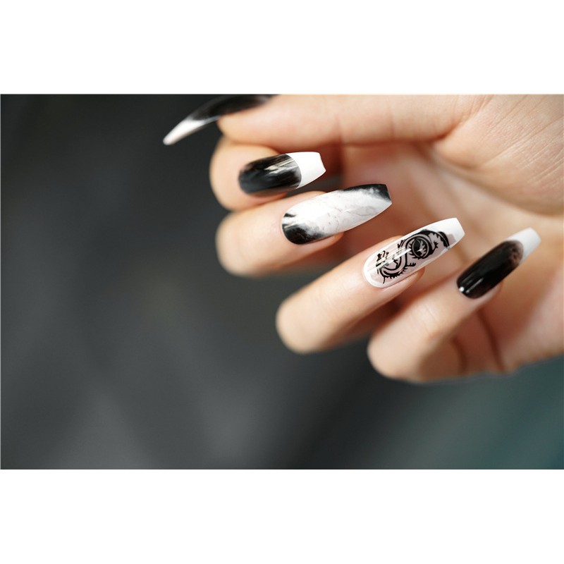 Móng Giả | Set 24 Móng Tay Giả Rồng Đen Kèm Dũa Keo Dán Móng  | S03