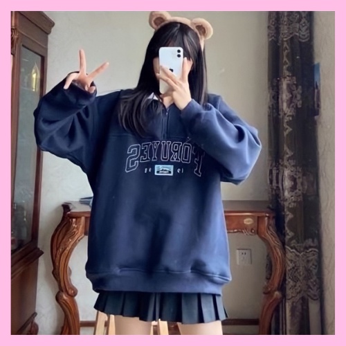 Áo sweater FORUYFS khóa cổ nữ  - Áo Nỉ cổ cao dáng rộng tay phồng, Áo Hoodie oversize phong cách Hàn Quốc - HANHAN SHOP