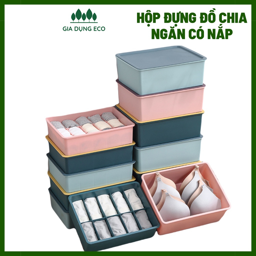 Hộp Nhựa Đựng Đồ Lót, Tất Vớ, Quần Áo Chia Ô Có Nắp Đậy - Khay Đựng Đồ Nhiều Ngăn Đa Năng