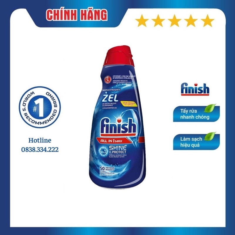 [HCM] Gel rửa bát đậm đặc Finish All in 1 Max Shine &amp; Protect - Chai 650ml