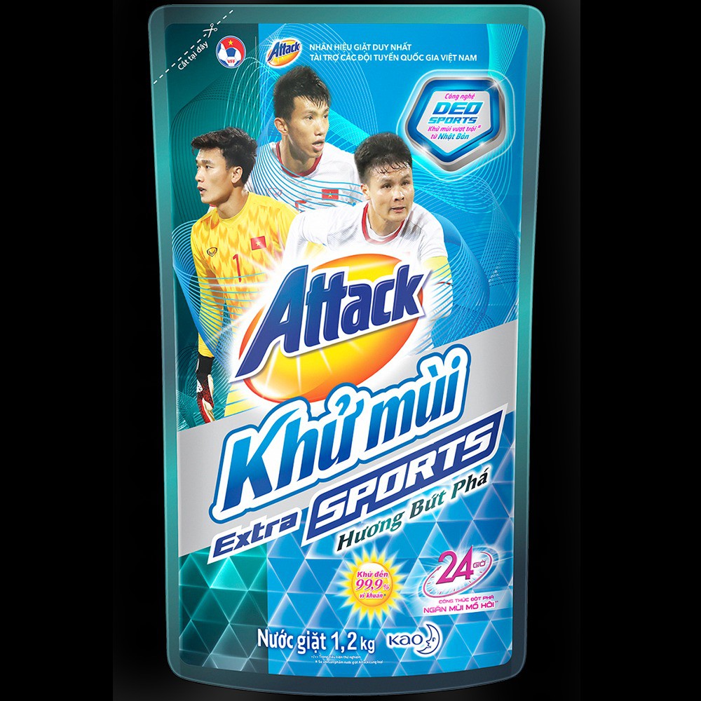Nước giặt Attack Khử Mùi Extra Sports - Hương Bứt Phá, Túi 1.2kg, màu xanh lam