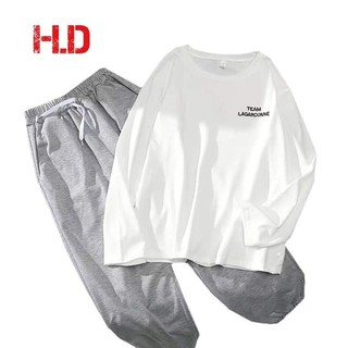 bộ áo thun trắng dài tay quần bom chun gấu