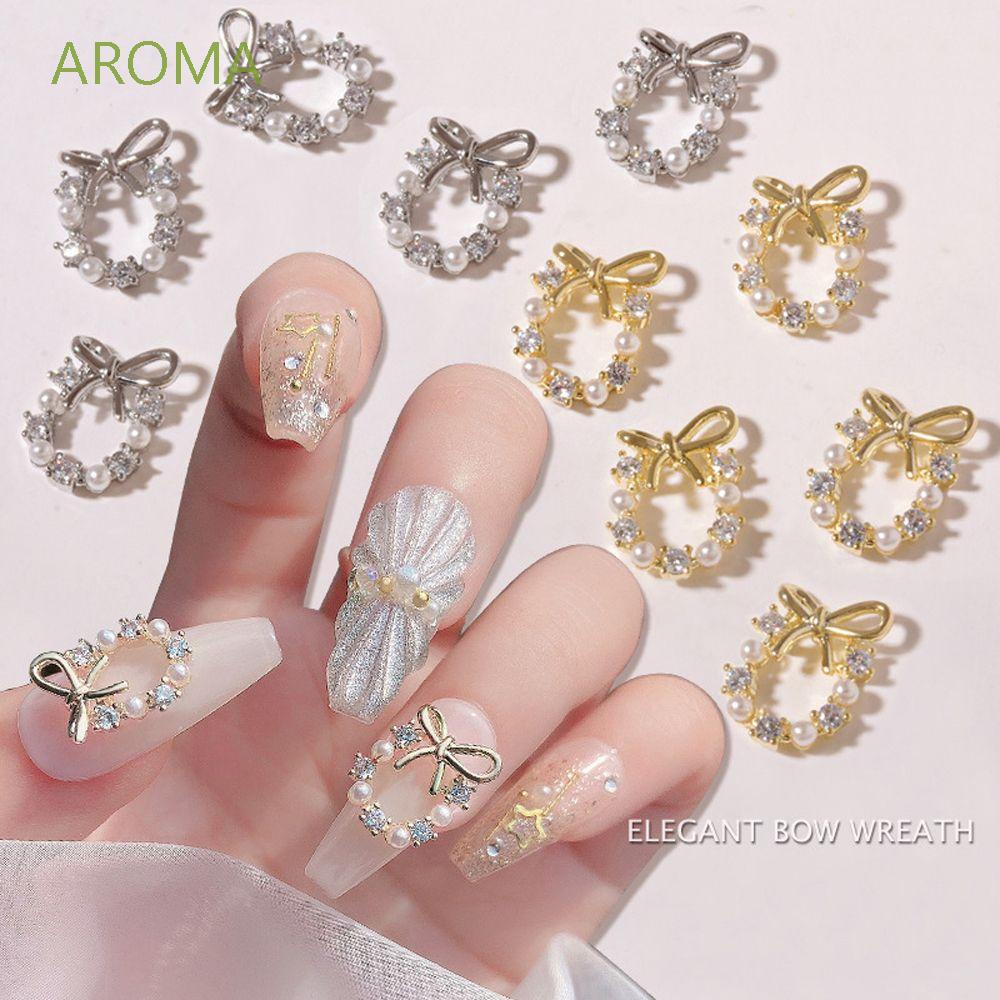 [Hàng mới về] Phụ kiện trang trí móng tay nghệ thuật 3D hình hoa thắt nơ đính ngọc trai giả DIY sang trọng