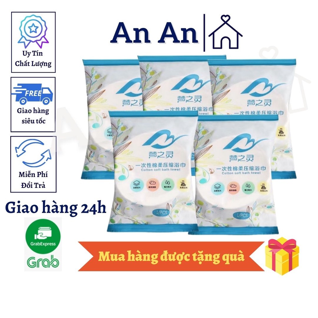 Khăn Tắm Viên Nén Du Lịch  Dùng Một Lần, Khăn Tắm 100% Cotton Tiện Lợi - An An