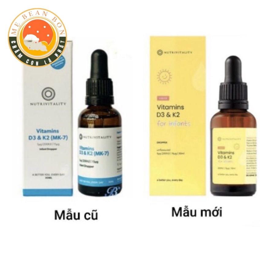 Vitamin d3 k2 mk7 Nutrivitality 30ml Anh Quốc cho bé từ sơ sinh giúp hấp thụ canxi phát triển chiều cao - mẹ bean bon