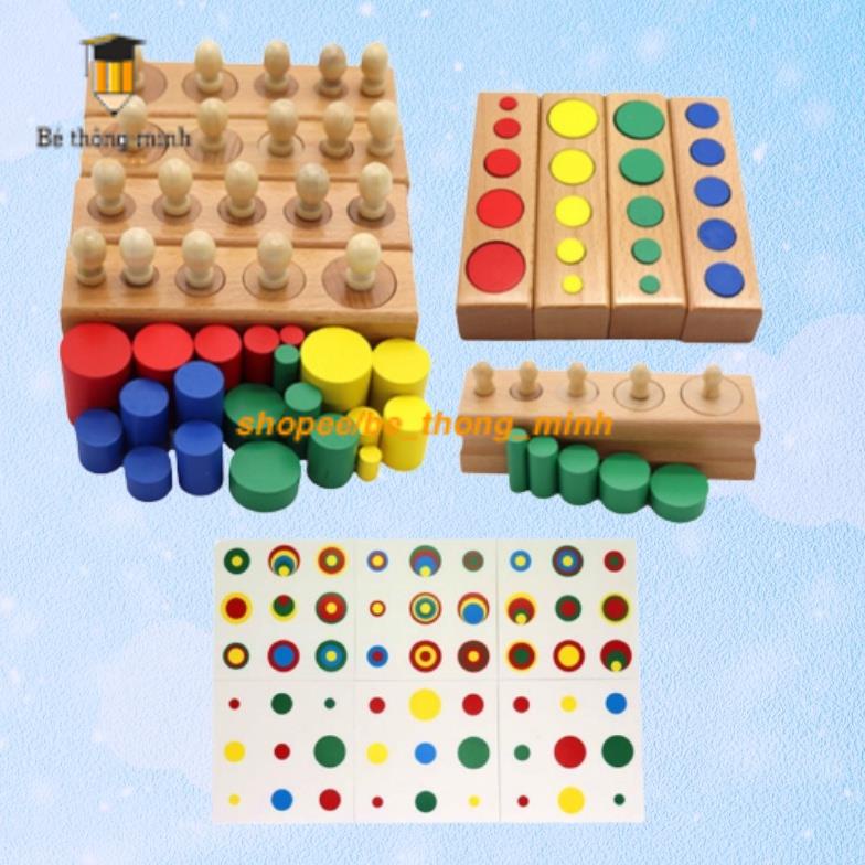 Combo 2 MÓN trụ có núm và không núm size nhỏ cho bé học tại nhà - Giáo cụ Montessori