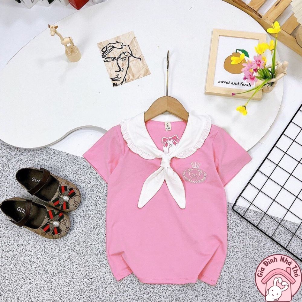 Áo phông thun có cổ cotton bé gái đi học đi chơi