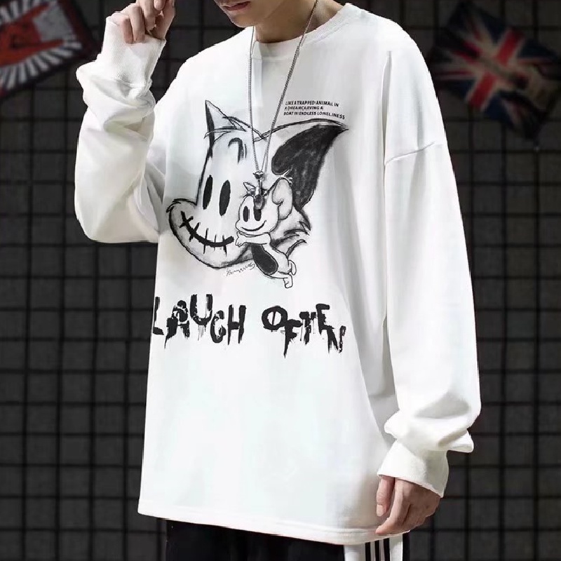 Áo nỉ tay dài cổ tròn in hình hoạt hình phong cách Nhật Bản dành cho nam size M-5XL