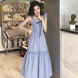 VÁY MAXI NƠ XANH DÁNG DÀI