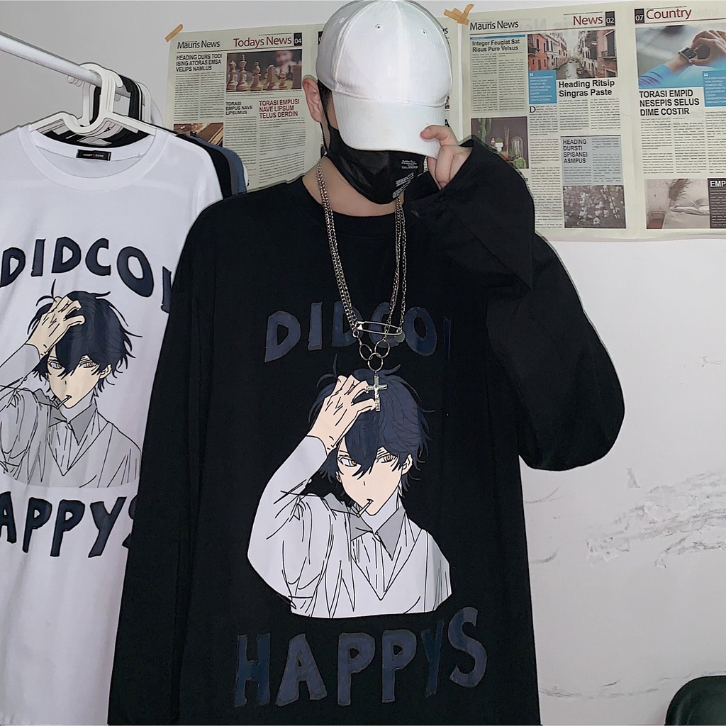 Áo thun tay dài form rộng HAPPYS NEKO.SG, Áo thun Streetwear Ulzzang SWT55