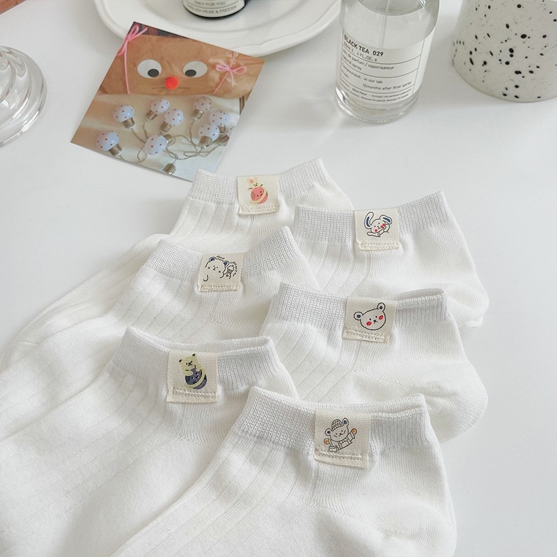 Tất cổ ngắn nam nữ vớ trơn nhật cố thấp tem gấu thời trang hàn quốc đẹp giá rẻ cotton kháng khuẩn MRSOCKS VN025