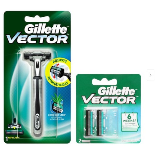 Bộ dao cạo râu Gillette Vector Plus và vĩ 2 lưỡi dao cạo Gillette Vector