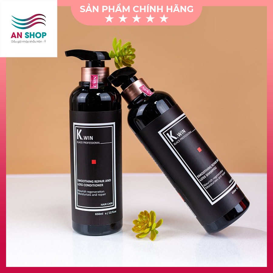Dầu gội cặp phục hồi tóc hư tổn khô xơ Kwin lux smoothing repair and loss 650ml combo dưỡng tóc chống gãy rụng dầu gàu