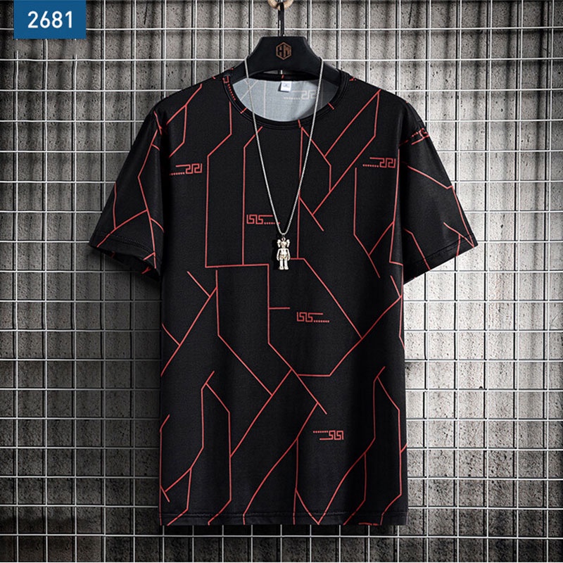 Áo Thun Thể Thao Tay Ngắn Dáng Rộng Vải Lụa Lạnh In Họa Tiết Cá Tính Cho Nam