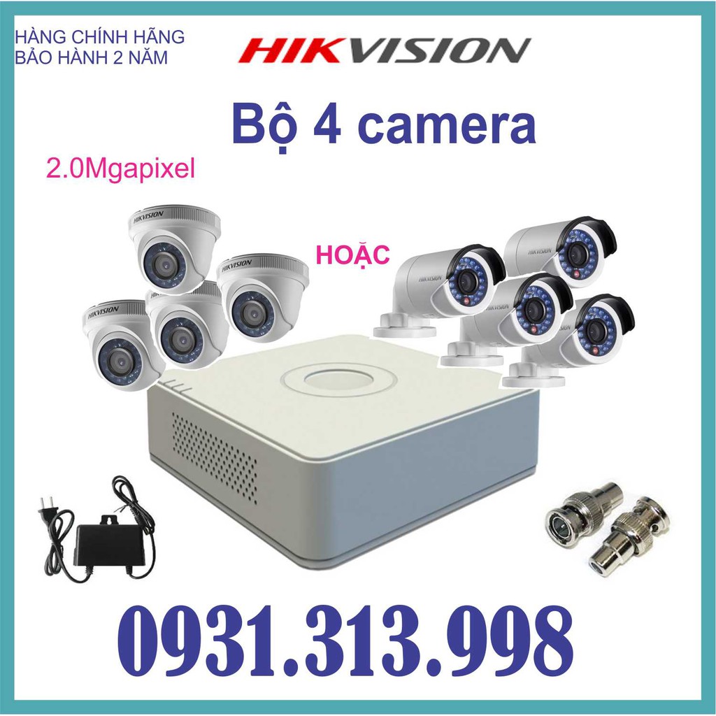 TRỌN BỘ 4 CAMERA HIKVISION 2.0MP DS-2CE56B2-IPF/  DS-2CE16B2-IPF
