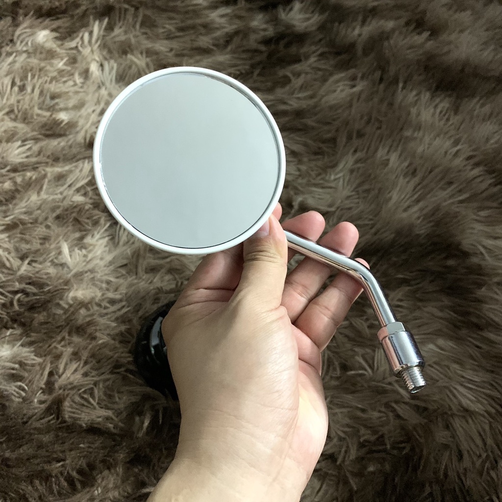 kính/ gương chiếu hậu kiểu tròn - chân 10 li thuận kim loại xi Inox sáng bóng - gắn mọi loại xe (giá 1 kính bên trái)