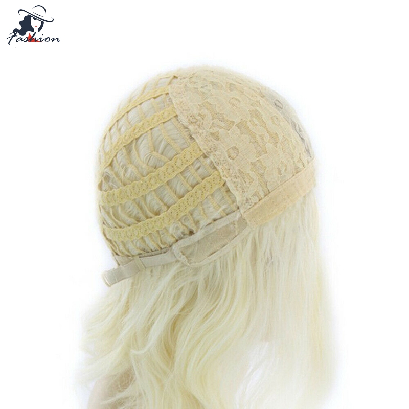 FF Women Blonde Wig Short Curly Wavy Synthetic Hair High Temperature Fiber Full Wigs