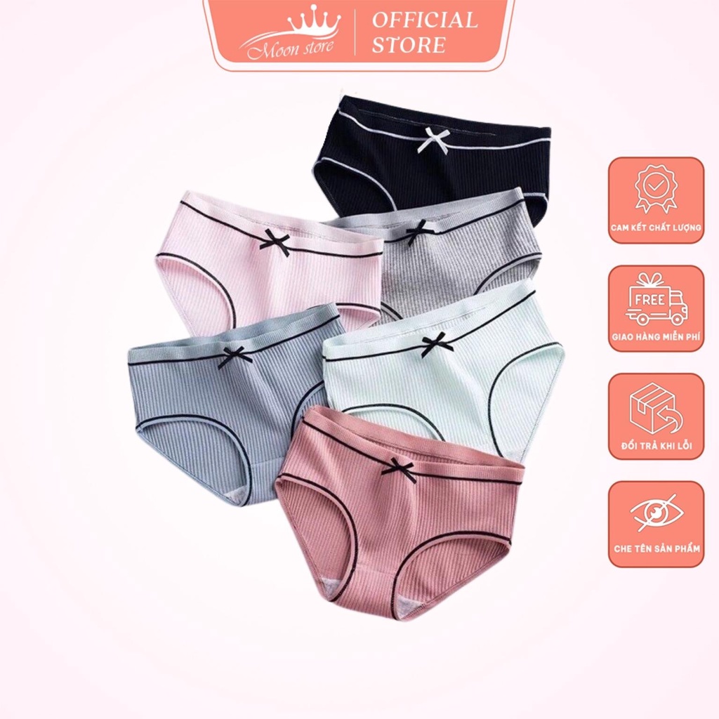 Quần lót nữ cotton tăm viền đen cạp nơ kháng khuẩn xuất Nhật (có video thật)