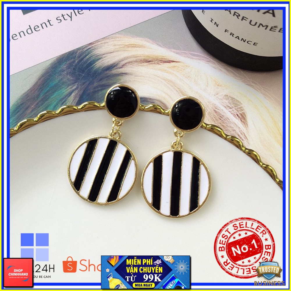 BÔNG TAI TRÒN SỌC TRẮNG ĐEN AH91