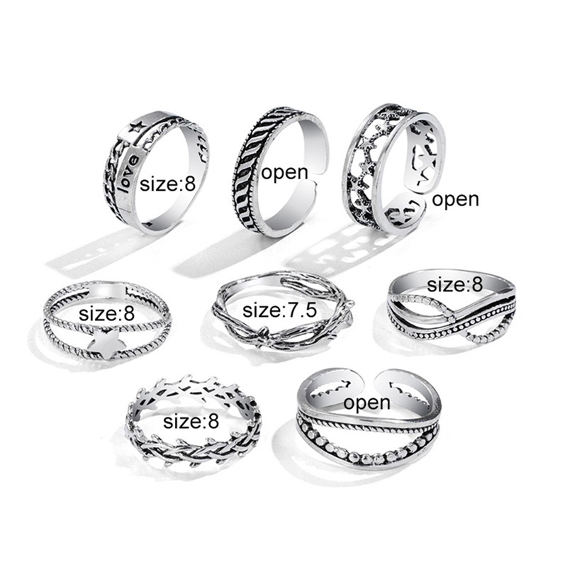 Bộ Nhẫn Kim Loại Bản Rộng Phong Cách Vintage