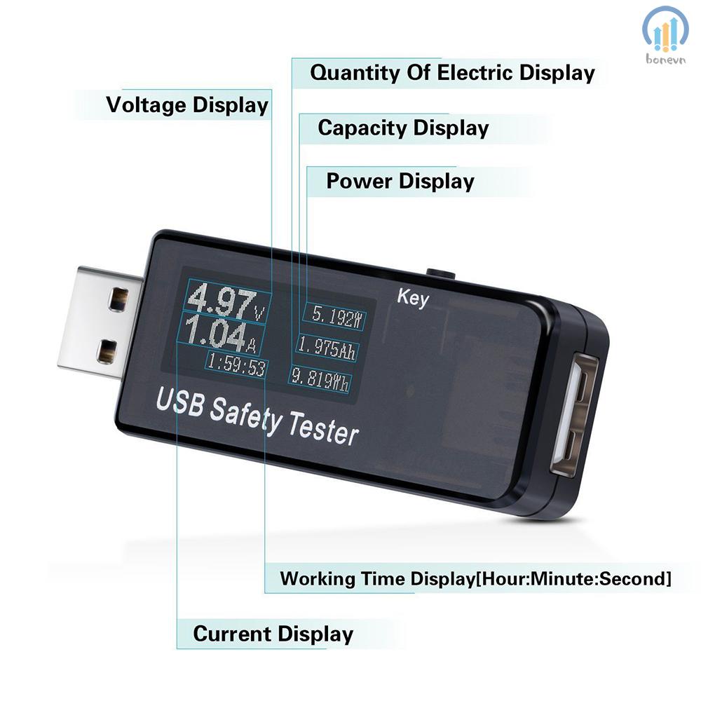 USB Digital Tester Current Voltage Monitor DC 5.1A 30V Amp Voltage Meter Test Speed of Chargers Cables Capacity of Power Banks Black