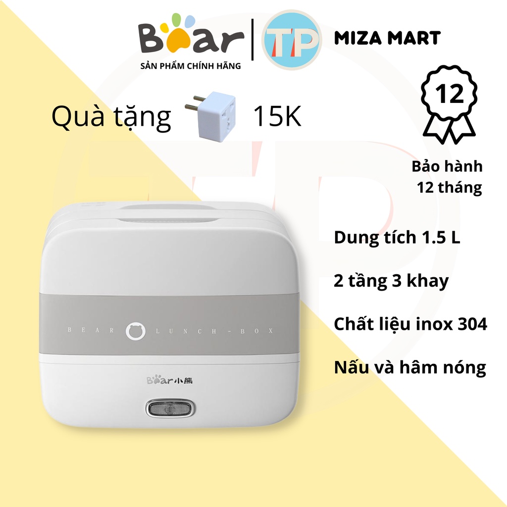 Hộp cơm cắm điện Bear DFH-B17K2, dung tích 1.5 lít, nấu chín, hâm nóng, giữ nhiệt cho thức ăn, 2 tần