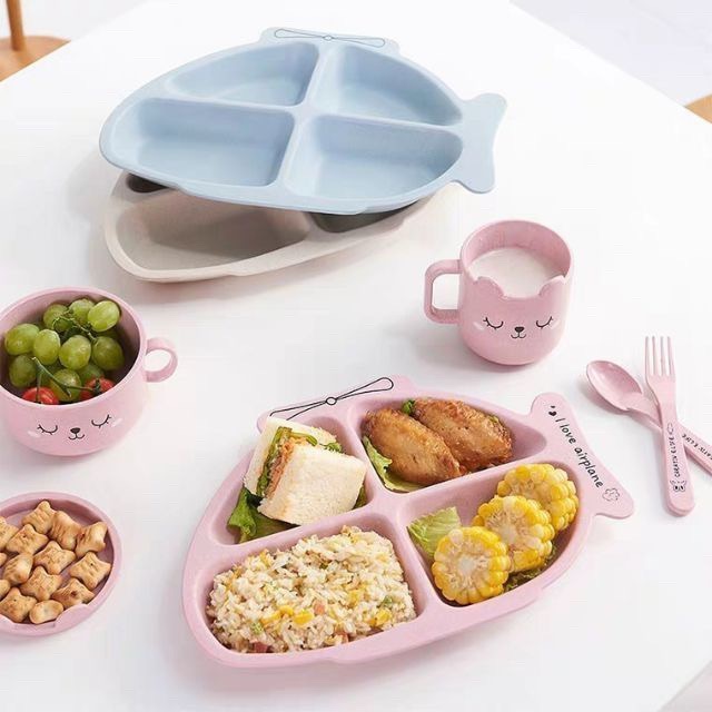 Khay đựng cơm,cháo cho các bé chất liệu nhựa lúa mạch 2 hình