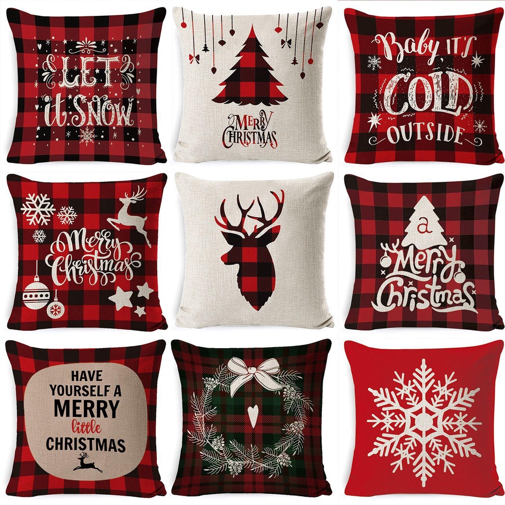 Vỏ Gối Sofa Vải Lanh Cotton Họa Tiết Giáng Sinh