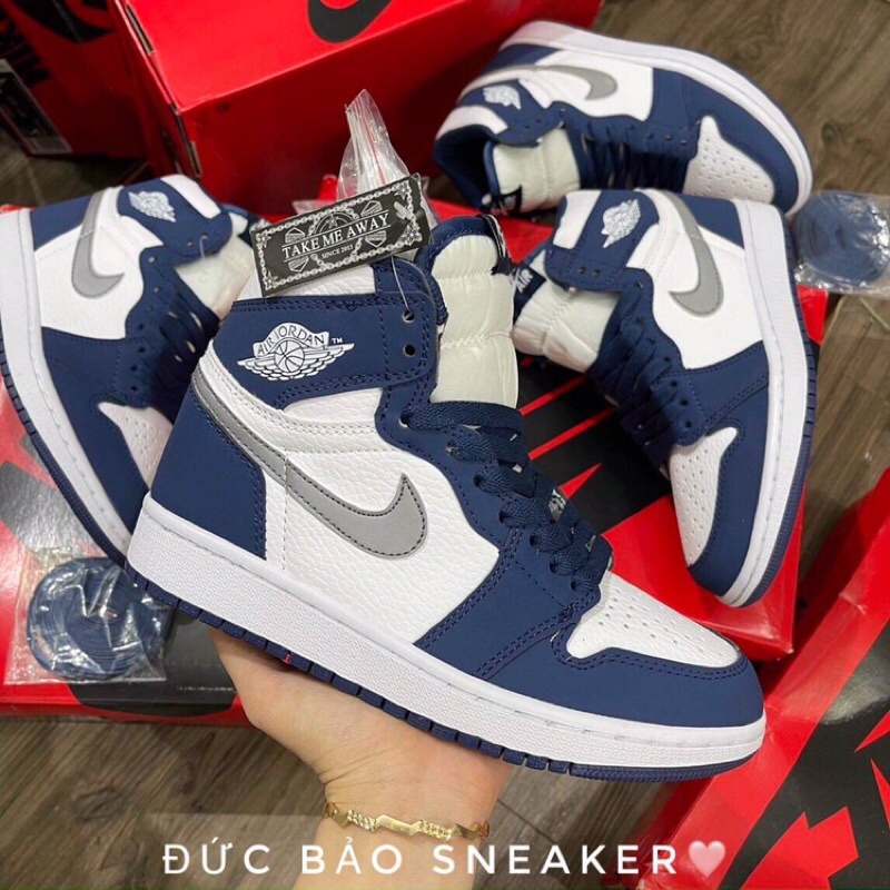 Jordan xanh bạc cổ cao -  Giày Jordan 1 cao cổ xanh 11 thể thao nam nữ sneaker Full box