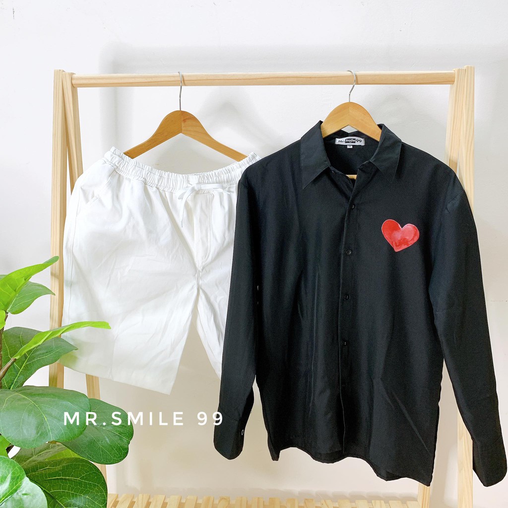 Áo Sơ Mi Basic Trắng Đen Tay dài Trái Tim Nam Nữ Unisex Mr.Smile 99 Shop