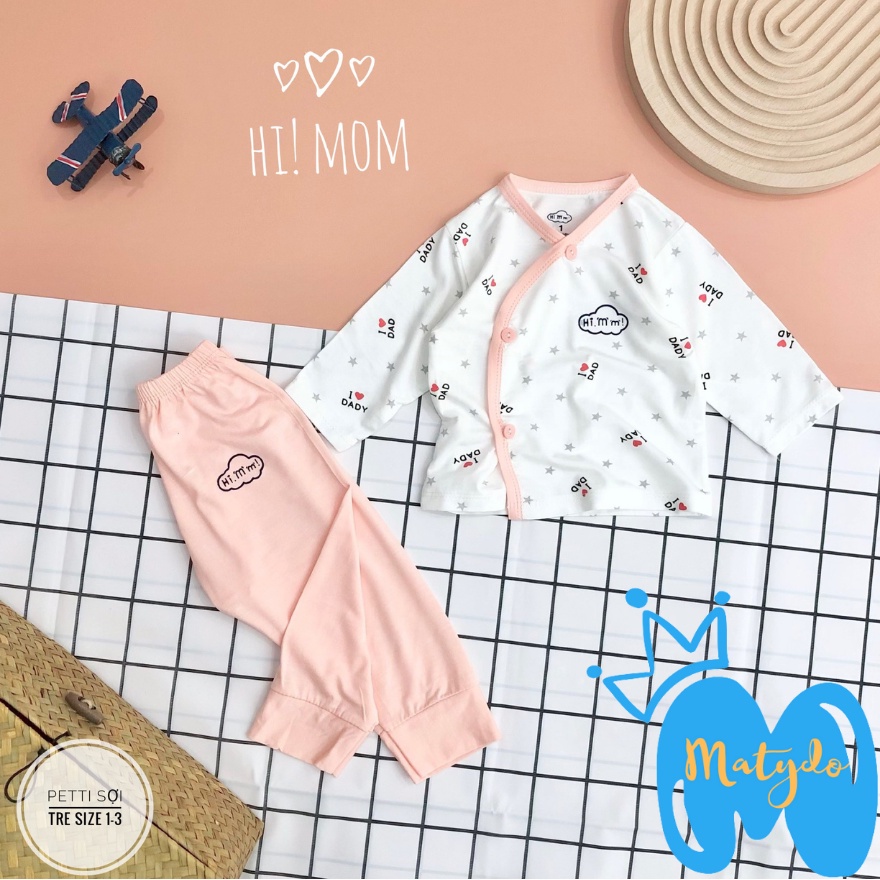 Quần áo sơ sinh bé trai bé gái mùa hè đông giá rẻ đồ sơ sinh cho bé Pama viền màu SS32