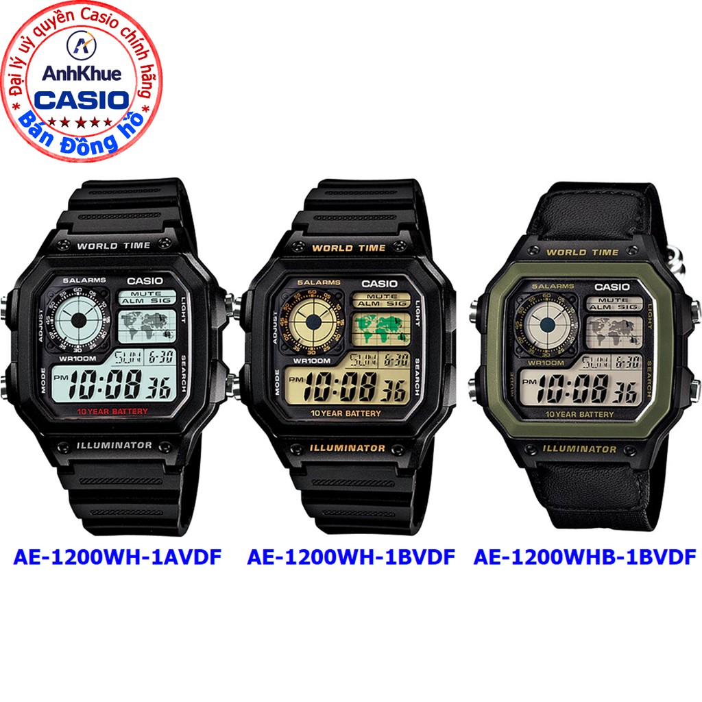 Đồng hồ nam Casio điện tử AE-1200 AE-1200WH-1AV AE-1200WH-1B AE-1200WHB bảo hành 1 năm chính hãng - chống nước- báo thức