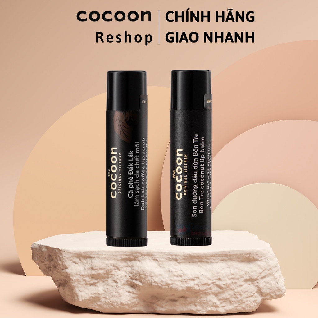 Tẩy da chết môi cà phê Đắk Lắk Cocoon &amp; Son Dưỡng Dầu Dừa Bến Tre Cocoon 5g