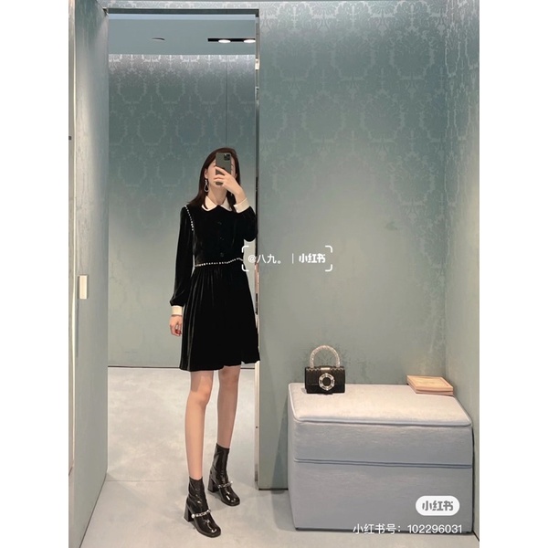 Đầm nhung dáng xoè sang trọng thương hiệu Miu Miu cao cấp